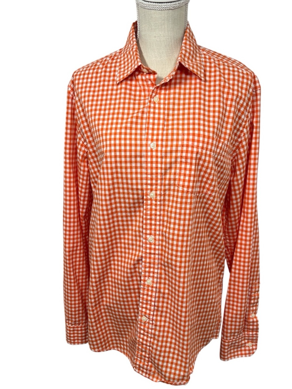 The GAP Men’s Orange and White Gingham Button-Down Shirt  Size Medium